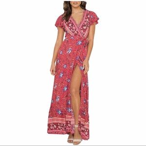 Bohemian Floral Printed Wrap Maxi Dress